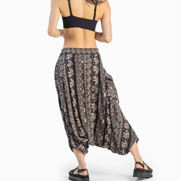 Buddha Pants Womens Elastic Drawstring Boho Hippie Lotus O.G. Harem Pants Black - Picture 4 of 16